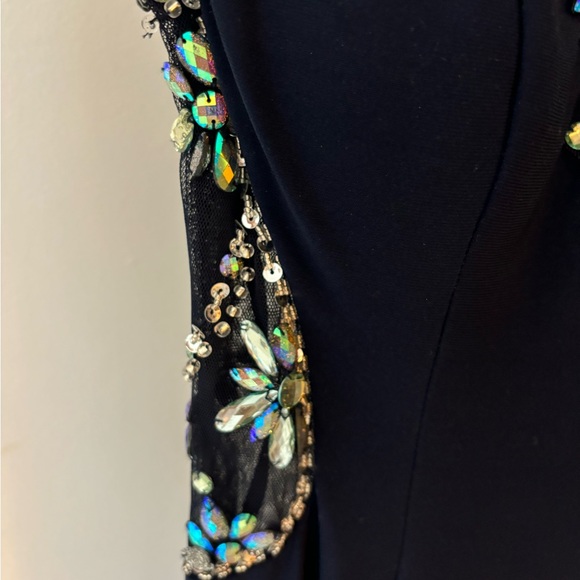 Betsy & Adam Navy and Teal Beaded Prom Dress - Picture 8 of 9